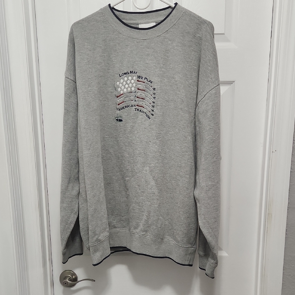 Classic Gray Crewneck Sweater with Graphic Design